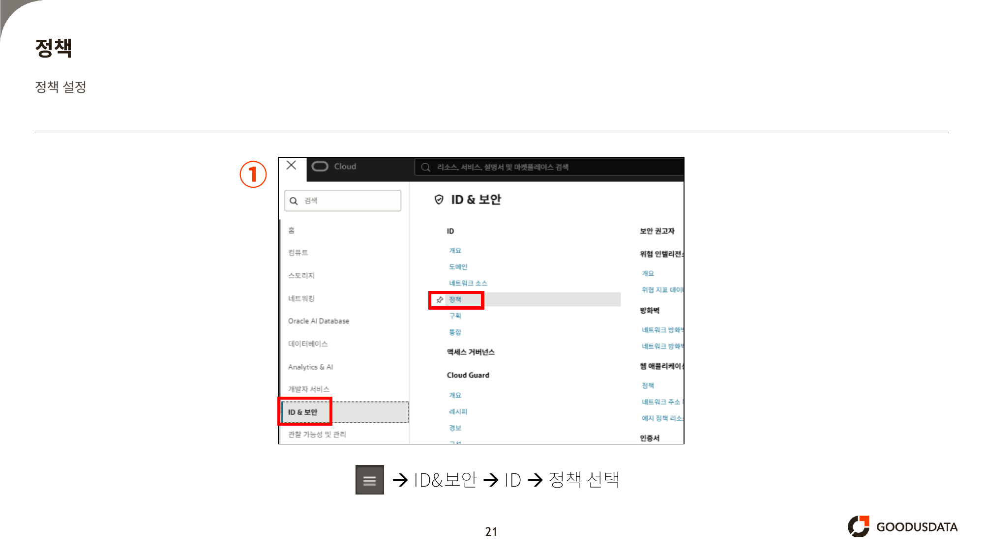 ID&보안 -> ID -> 정책 선택